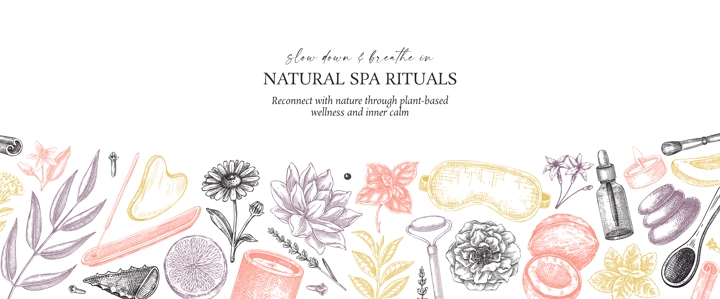 Selfcare background. Wellness and spa seamless pattern. Hand drawn vector illustration. Beauty salon vintage border design. Not AI generated